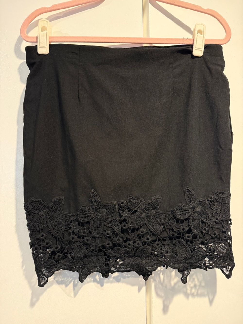 Iz Byer Black Mini Skirt with Floral Lace Trim